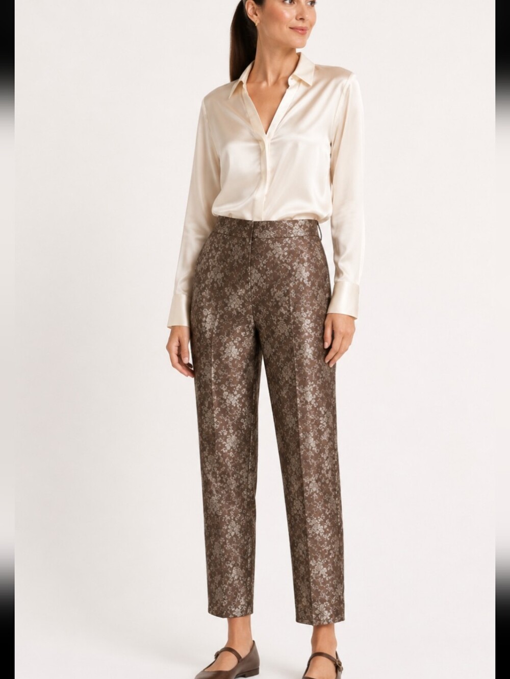Vtg Talbots 100% silk satin lined Moccha Mousse Damask Luxe ankle pants NWT Sz 4